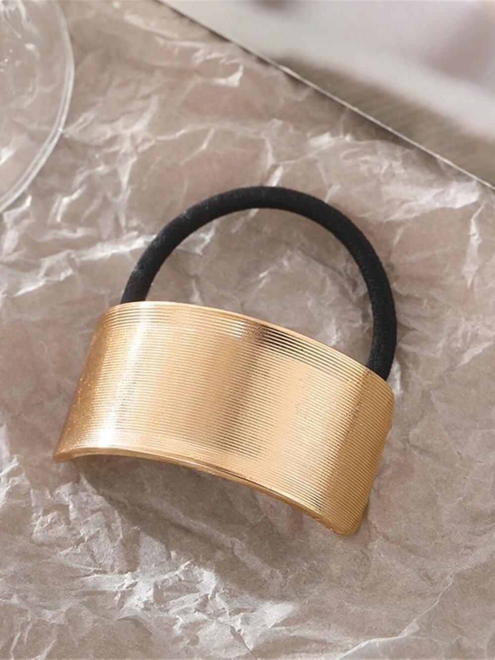 4 Metal Geometric Elastic Hair Ties - Gold, Thick Hair Cuff Wrap - Picture 6 of 7